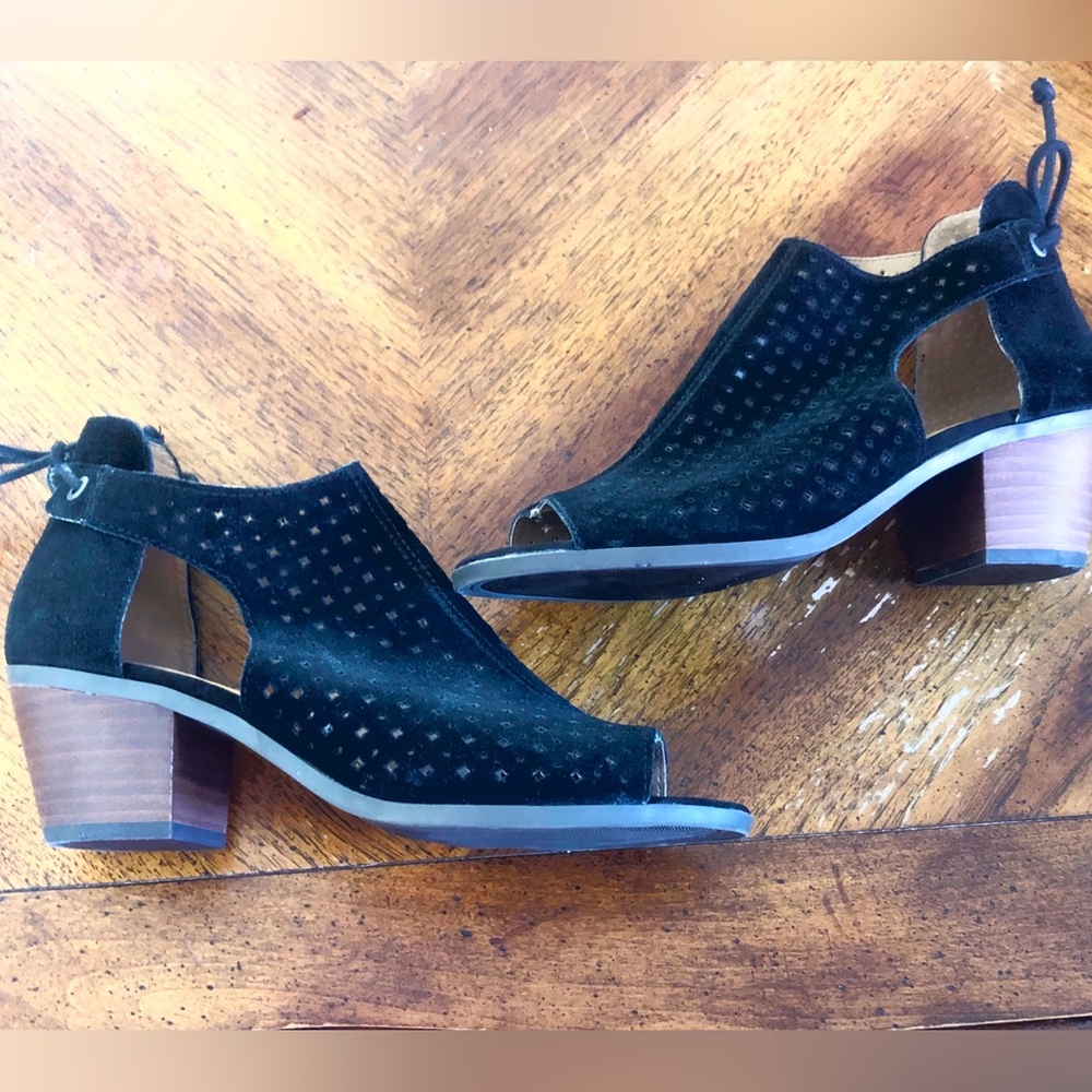 Lucky open toe perforated suede ankle booties